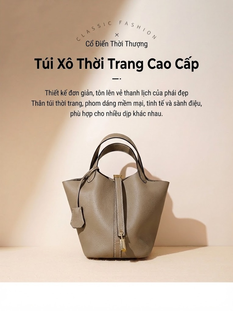 Túi Xách Tay Nữ Da Bò Thiết Kế Độc Đáo Cao Cấp Dung Tích Lớn Màu Xám chi tiết 1