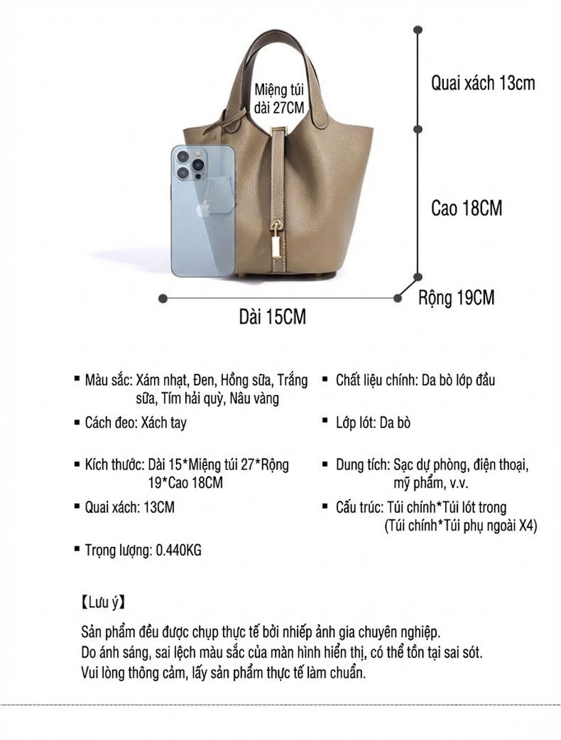Túi Xách Tay Nữ Da Bò Thiết Kế Độc Đáo Cao Cấp Dung Tích Lớn Màu Xám chi tiết 7