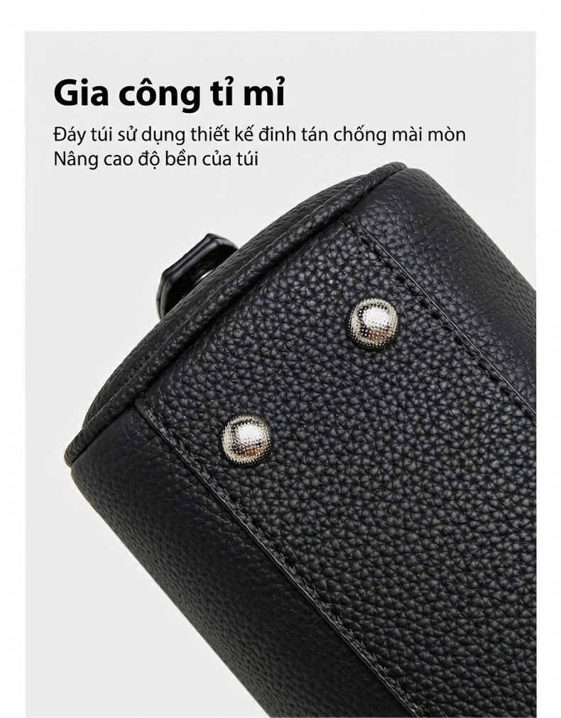 Túi Xách Tay Nữ Da Bò Thiết Kế Hộp Chữ Nhật Công Sở Đeo Chéo Đựng Vừa A4 Màu Nâu, Đen, Xám... chi tiết 5