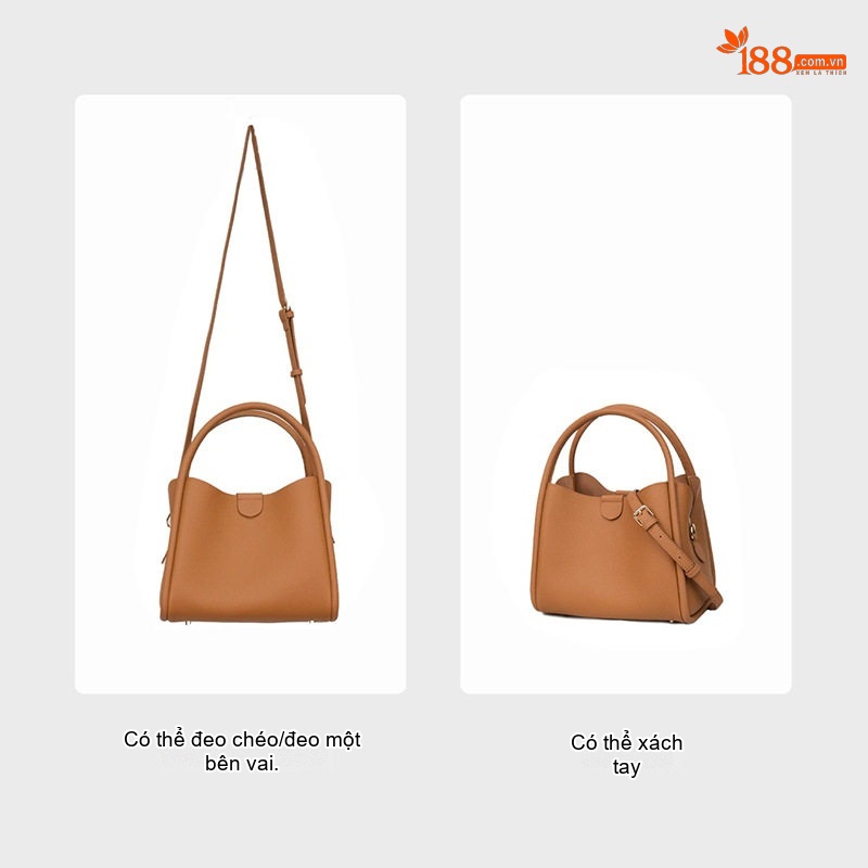 Túi Xách Tay Nữ Da Bò Thiết Kế Vintage Cao Cấp Đeo Vai/Đeo Chéo Màu Nâu