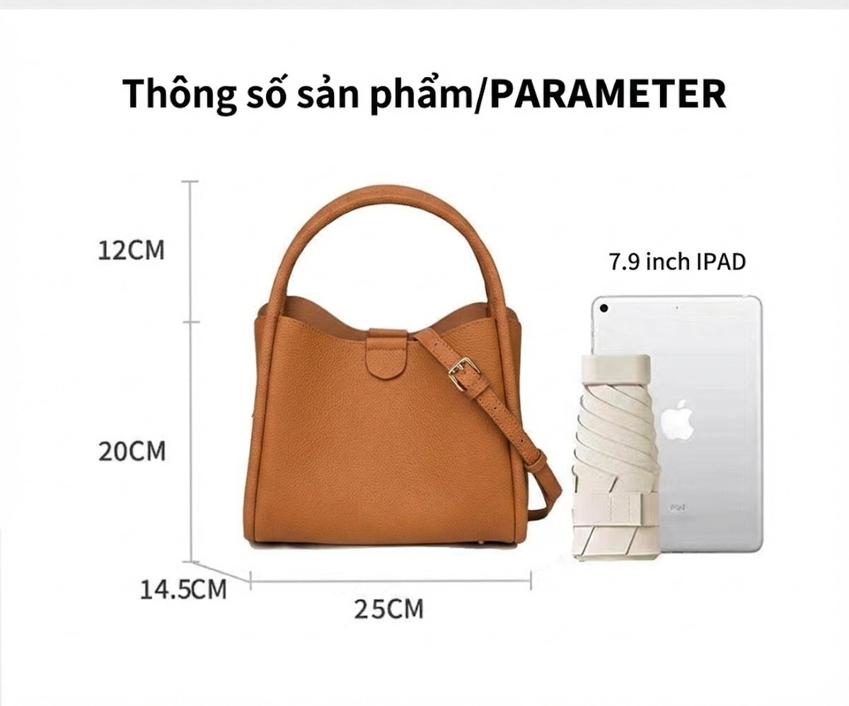 Túi Xách Tay Nữ Da Bò Thiết Kế Vintage Cao Cấp Đeo Vai/Đeo Chéo Màu Nâu chi tiết 8