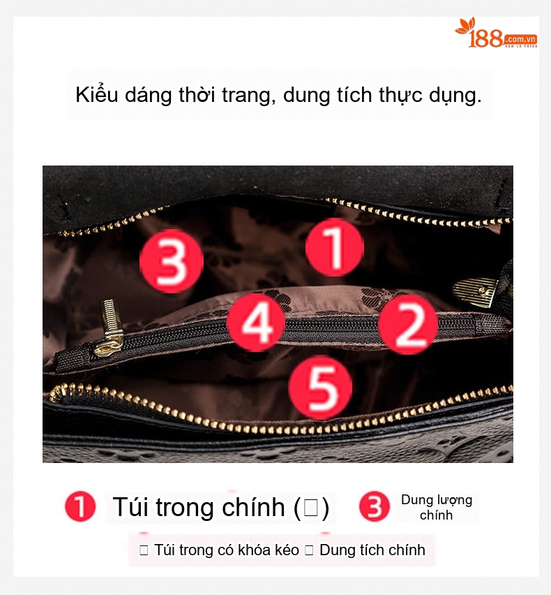 Túi Xách Tay Nữ Da Bò Thời Trang Đa Năng Đeo Vai, Đeo Chéo Màu Đen chi tiết 7