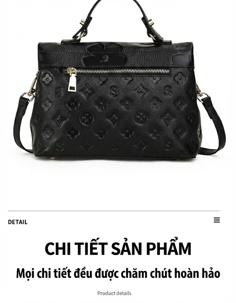 Túi Xách Tay Nữ Da Bò Thời Trang Đa Năng Đeo Vai, Đeo Chéo Màu Đen chi tiết 15