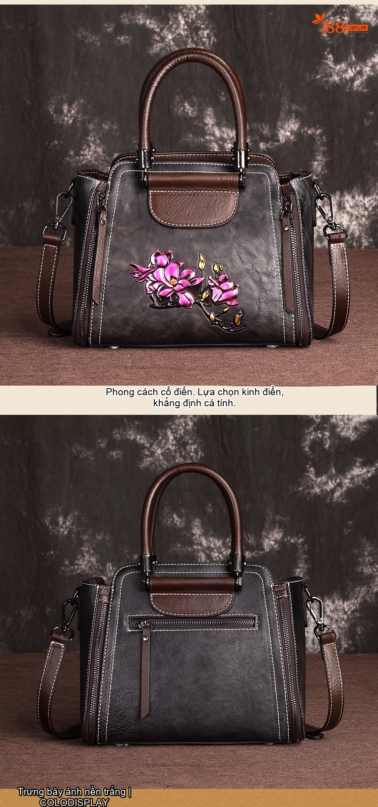 Túi Xách Tay Nữ Da Bò Thủ Công Vintage Đeo Vai, Đeo Chéo Thời Trang Màu Nâu, Đỏ chi tiết 5