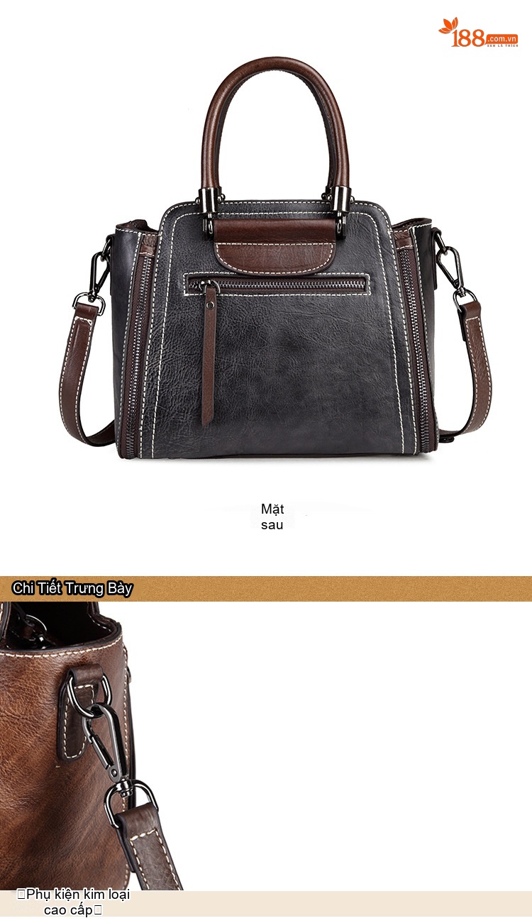 Túi Xách Tay Nữ Da Bò Thủ Công Vintage Đeo Vai, Đeo Chéo Thời Trang Màu Nâu, Đỏ chi tiết 9