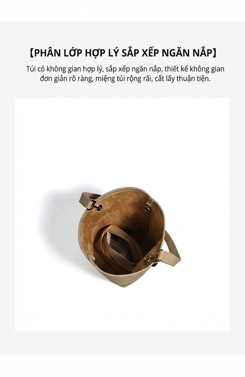 Túi Xách Tay Nữ Da Bò Tote Bag Lớn Đựng Vừa Ipad Đi Làm Màu Nâu, Xám, Kem chi tiết 8