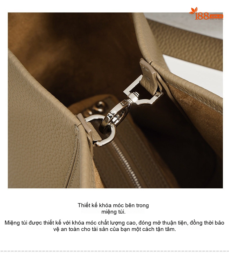 Túi Xách Tay Nữ Da Bò Tote Bag Lớn Đựng Vừa Ipad Đi Làm Màu Nâu, Xám, Kem chi tiết 12