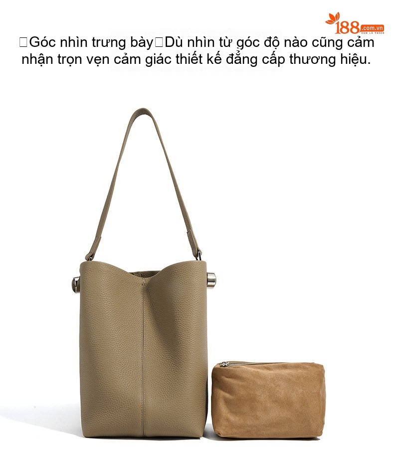 Túi Xách Tay Nữ Da Bò Tote Bag Lớn Đựng Vừa Ipad Đi Làm Màu Nâu, Xám, Kem chi tiết 22