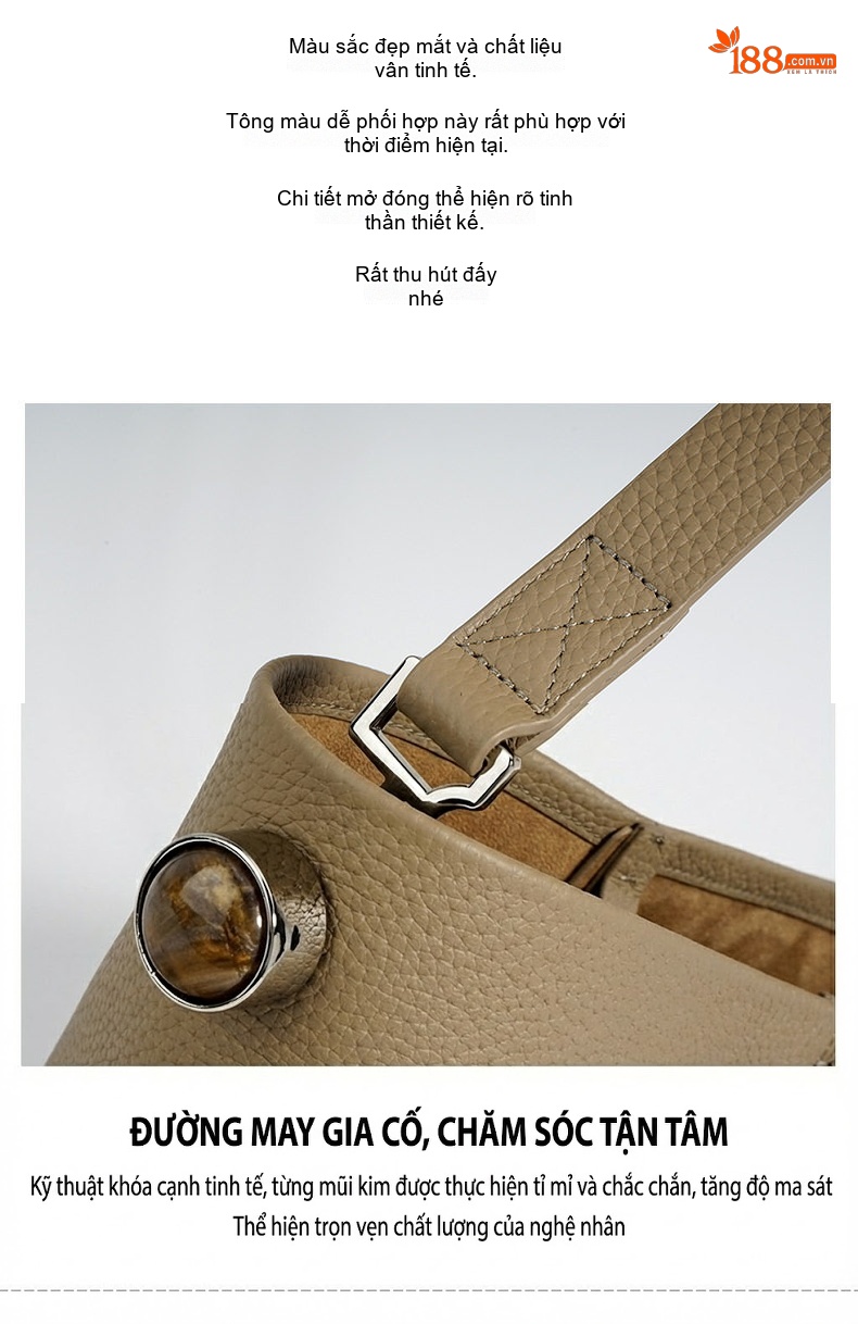 Túi Xách Tay Nữ Da Bò Tote Bag Lớn Đựng Vừa Ipad Đi Làm Màu Nâu, Xám, Kem chi tiết 10