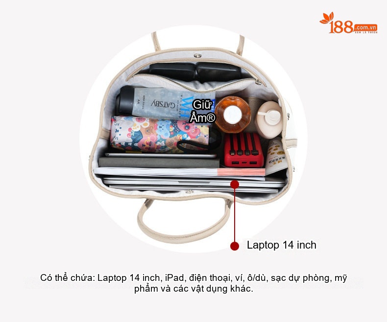 Túi Xách Tay Nữ Da Bò Vải Canvas Lớn Màu Trắng Kem, Nâu chi tiết 22