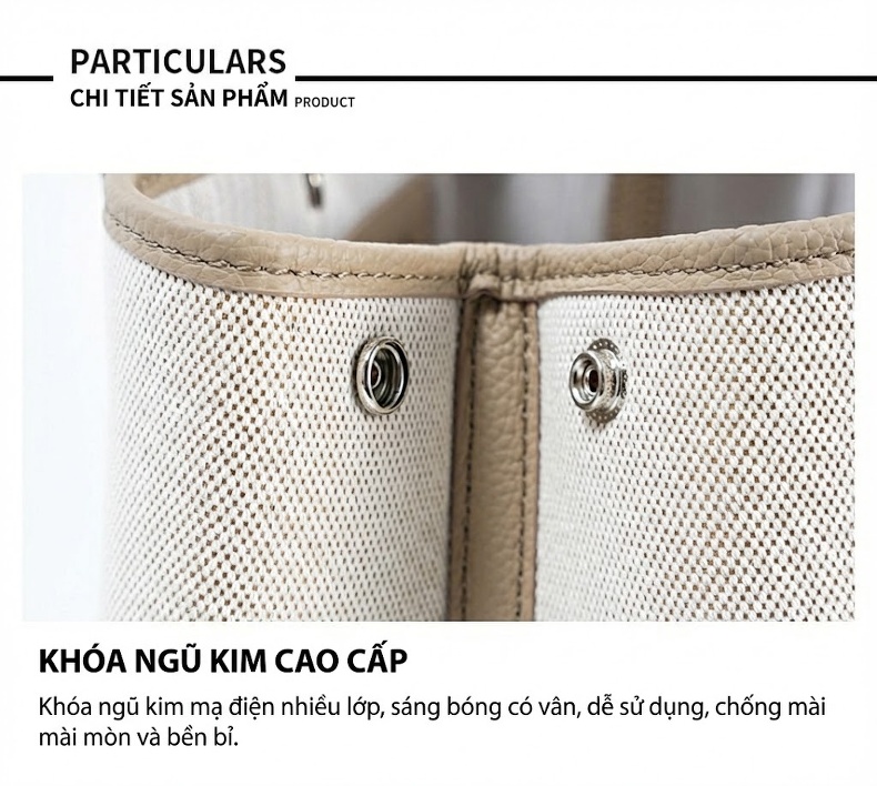 Túi Xách Tay Nữ Da Bò Vải Canvas Lớn Màu Trắng Kem, Nâu chi tiết 34