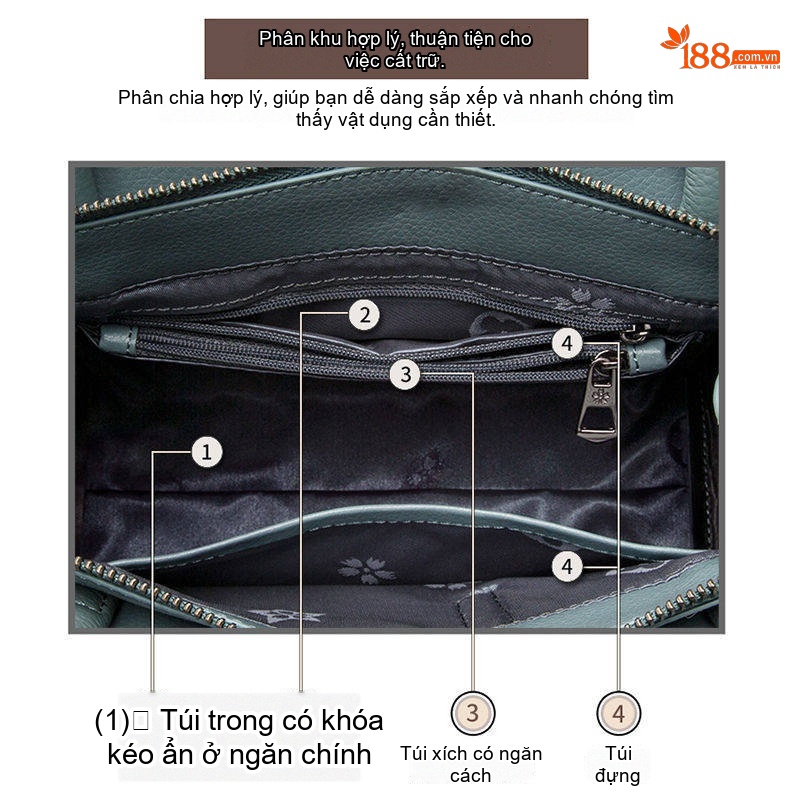 Túi Xách Tay Nữ Da Bò Vân Cá Sấu Công Sở Đeo Vai, Đeo Chéo Thời Trang Màu Xanh Dương, Đen