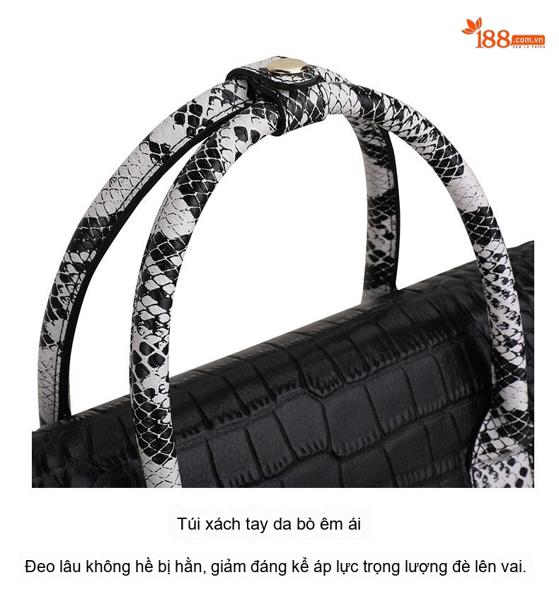 Túi Xách Tay Nữ Da Bò Vân Cá Sấu Đeo Vai, Đeo Chéo Màu Đen chi tiết 16