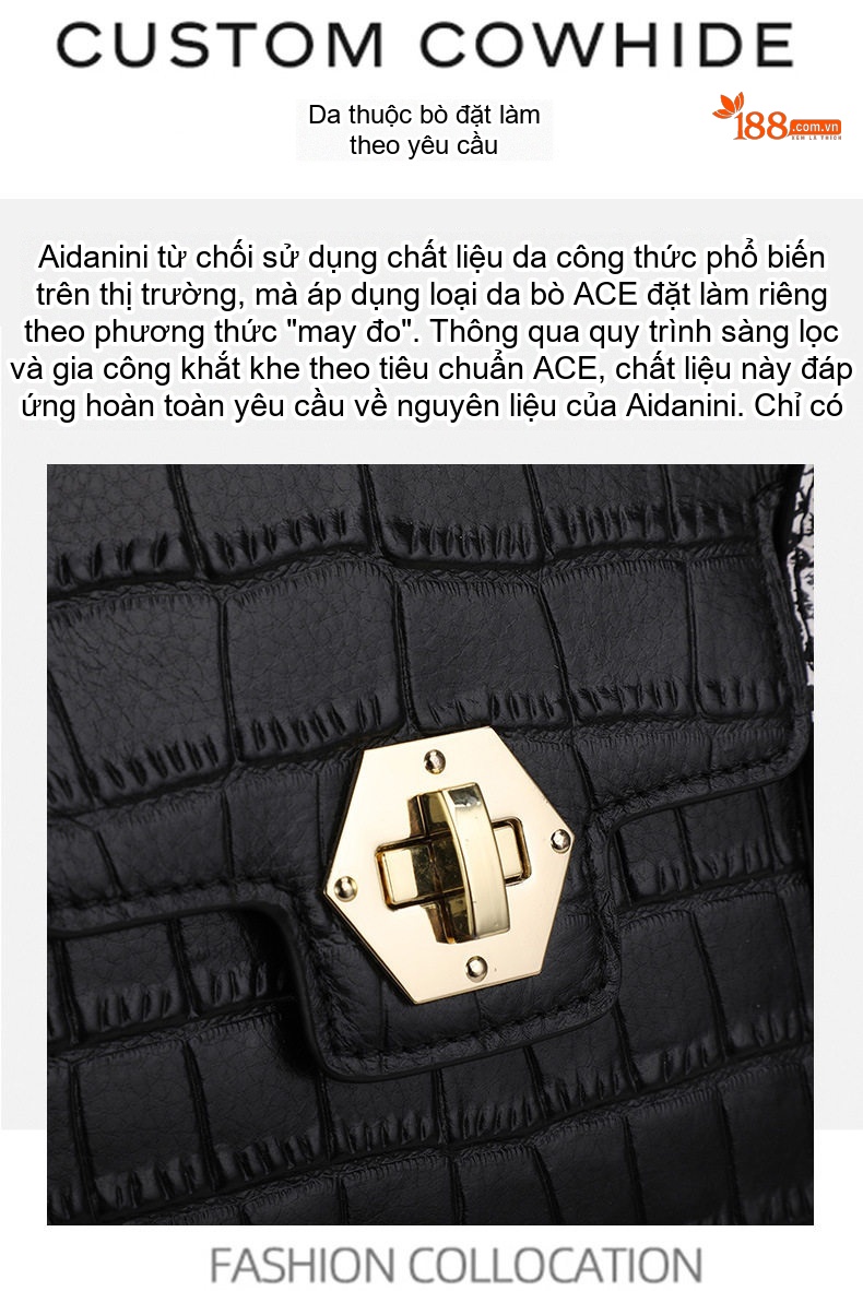 Túi Xách Tay Nữ Da Bò Vân Cá Sấu Đeo Vai, Đeo Chéo Màu Đen chi tiết 9