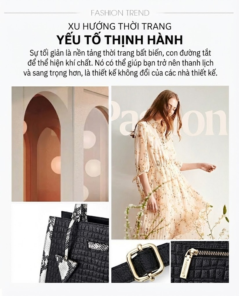Túi Xách Tay Nữ Da Bò Vân Cá Sấu Lớn Đựng Đồ Công Sở Màu Đen, Trắng chi tiết 3