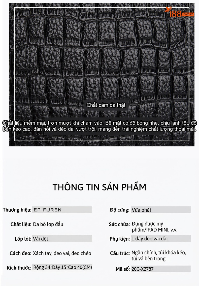 Túi Xách Tay Nữ Da Bò Vân Cá Sấu Lớn Đựng Đồ Công Sở Màu Đen, Trắng chi tiết 4