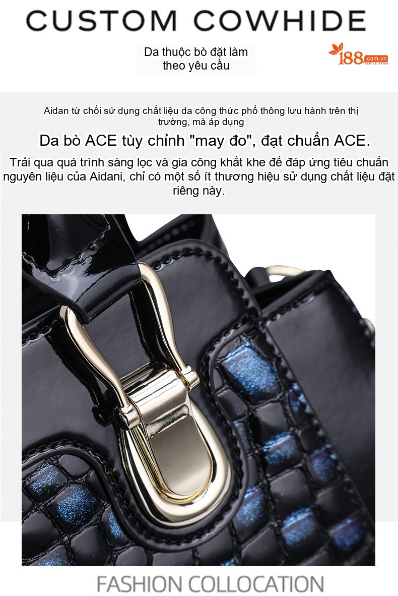 Túi Xách Tay Nữ Da Bò Vân Họa Tiết Da Báo Lớn Đeo Vai, Đeo Chéo Màu Đen, Xanh Dương chi tiết 10