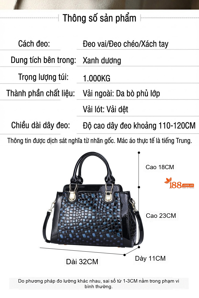 Túi Xách Tay Nữ Da Bò Vân Họa Tiết Da Báo Lớn Đeo Vai, Đeo Chéo Màu Đen, Xanh Dương chi tiết 4