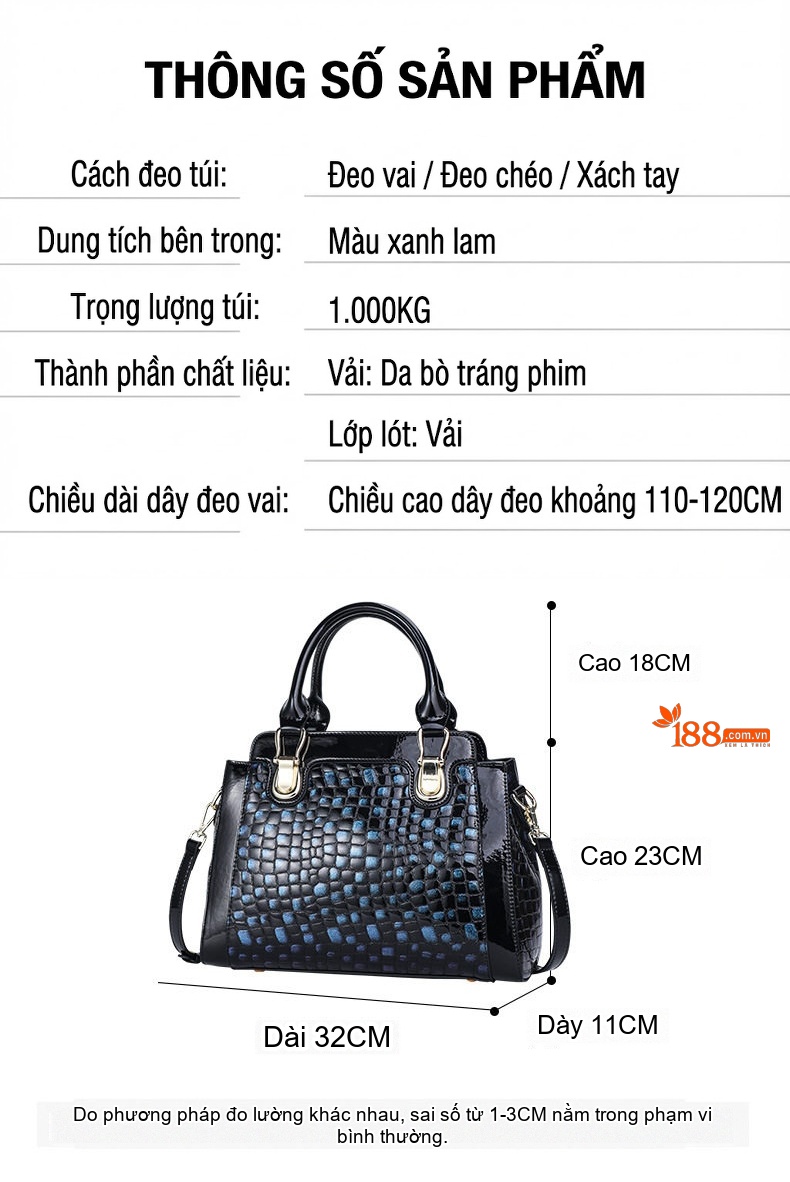 Túi Xách Tay Nữ Da Bò Vân Họa Tiết Da Báo Lớn Đeo Vai, Đeo Chéo Màu Đen, Xanh Dương chi tiết 21