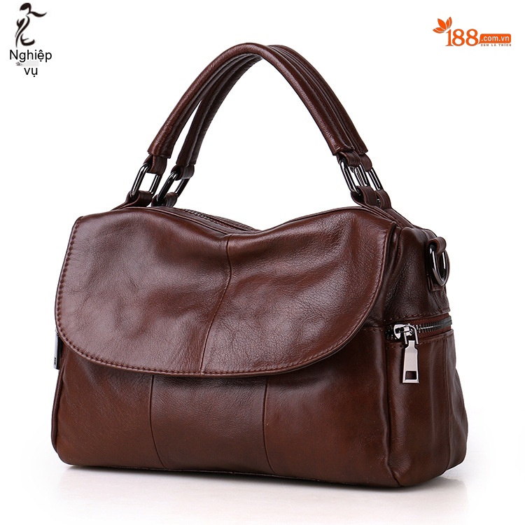 Túi Xách Tay Nữ Da Bò Vintage Âu Mỹ Thời Trang Đeo Chéo Một Bên Vai Màu Nâu Đỏ chi tiết 1