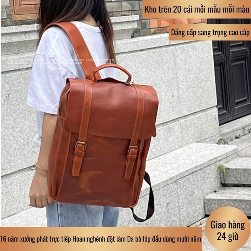 Túi Xách Tay Nữ Da Bò Vintage Âu Mỹ Thời Trang Đeo Chéo Một Bên Vai Màu Nâu Đỏ chi tiết 7