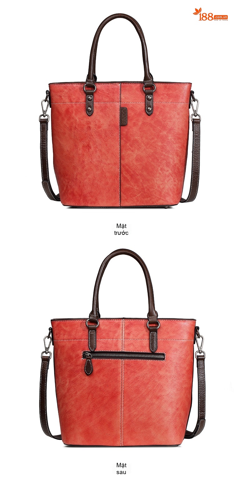 Túi Xách Tay Nữ Da Bò Vintage Dáng Bucket Đeo Vai, Đeo Chéo Màu Nâu chi tiết 8