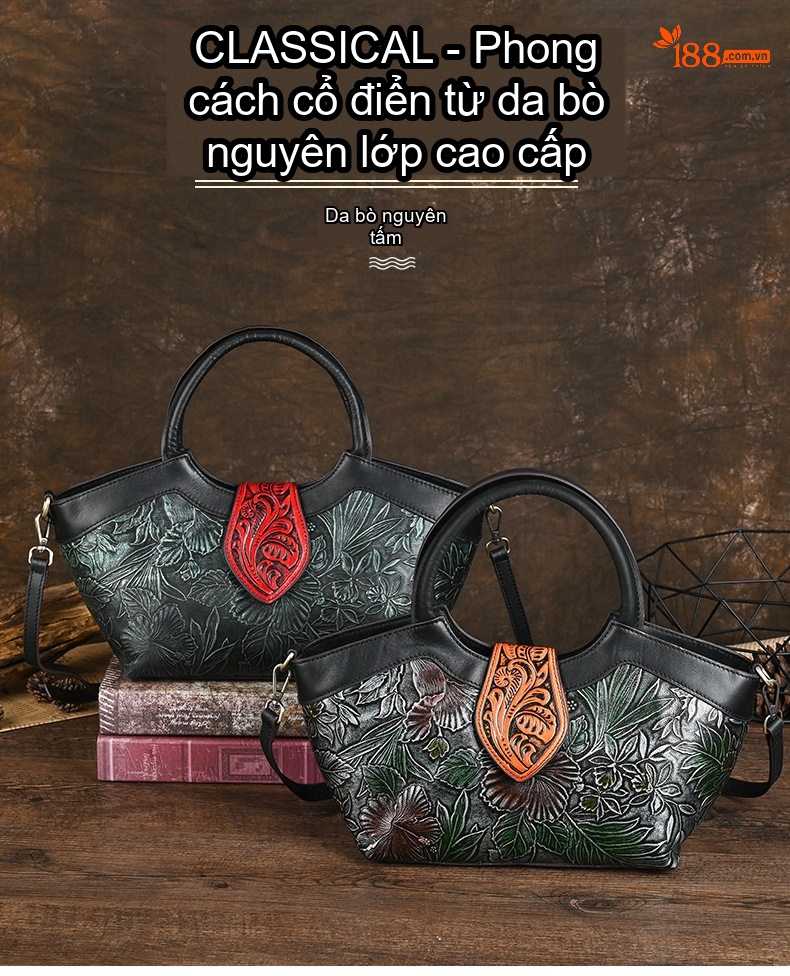 Túi Xách Tay Nữ Da Bò Vintage Đeo Vai, Đeo Chéo Phong Cách Trung Hoa chi tiết 1