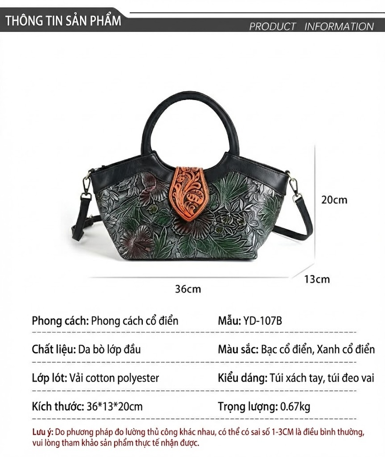 Túi Xách Tay Nữ Da Bò Vintage Đeo Vai, Đeo Chéo Phong Cách Trung Hoa chi tiết 3