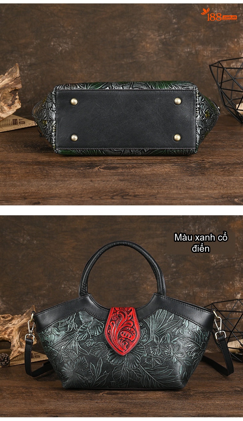 Túi Xách Tay Nữ Da Bò Vintage Đeo Vai, Đeo Chéo Phong Cách Trung Hoa chi tiết 6
