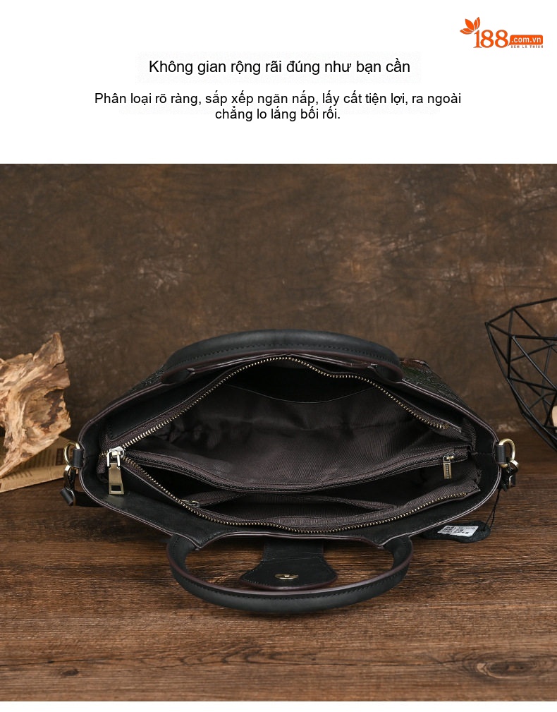Túi Xách Tay Nữ Da Bò Vintage Đeo Vai, Đeo Chéo Phong Cách Trung Hoa chi tiết 8