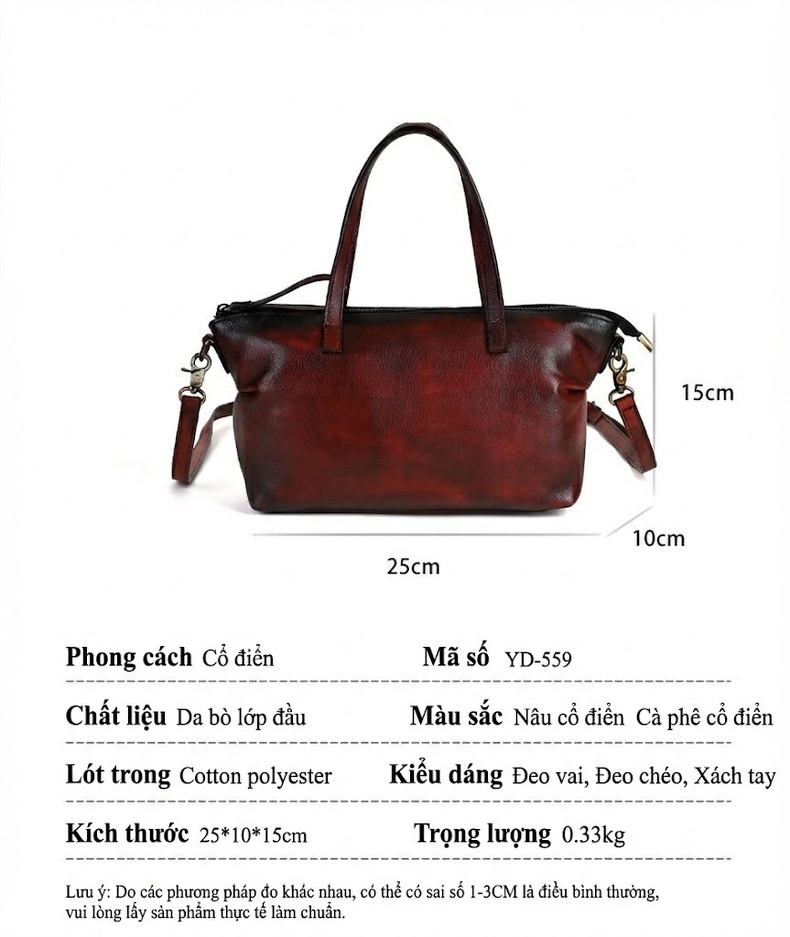 Túi Xách Tay Nữ Da Bò Vintage Đeo Vai Kiểu Dáng Đường Phố Màu Đỏ chi tiết 3