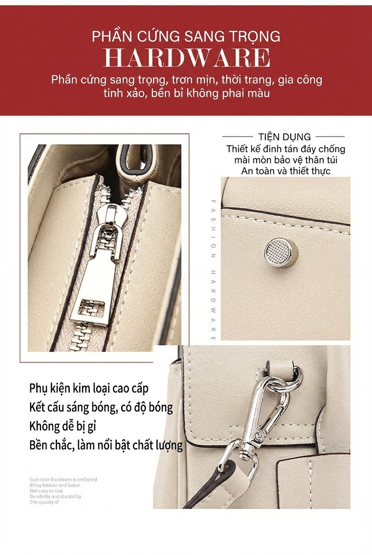 Túi Xách Tay Nữ Da Bóng Cao Cấp Phong Cách Pháp, Túi Đeo Vai, Túi Xách Nữ Công Sở, Túi Đeo Chéo, Túi Lớn Màu Trắng, Đen chi tiết 9