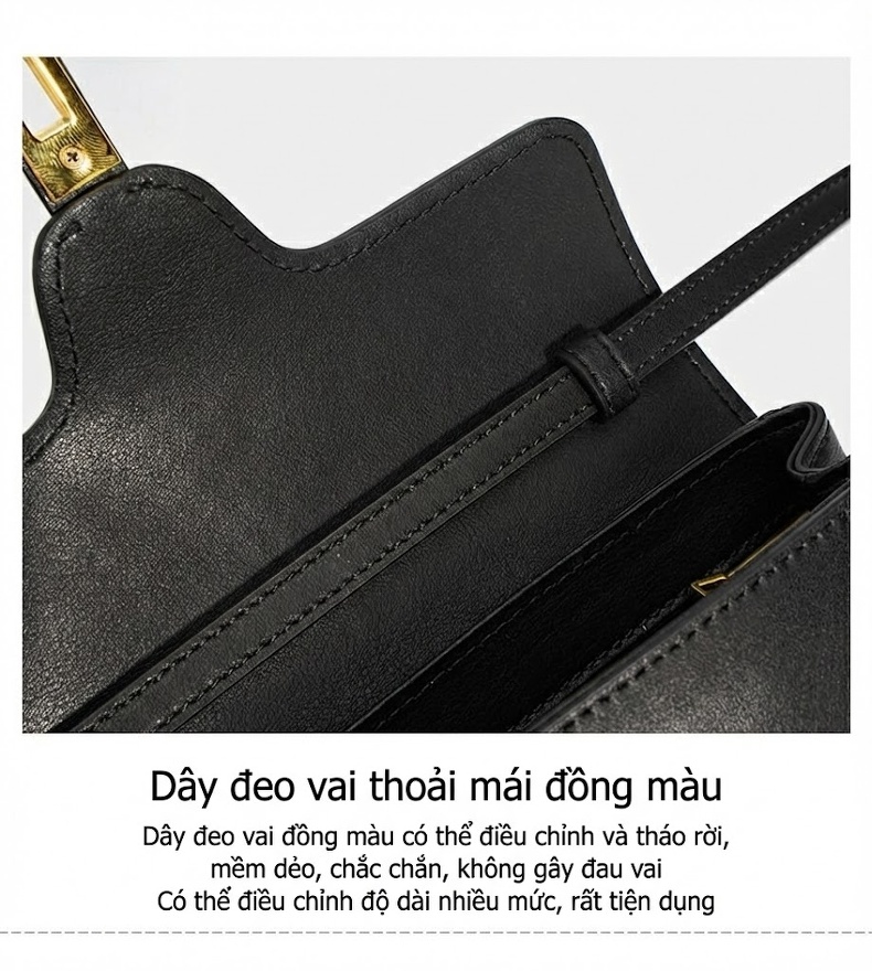 Túi Xách Tay Nữ Da Bóng Cao Cấp Thiết Kế Vuông Đeo Vai, Đeo Chéo Màu Nâu, Đen chi tiết 11