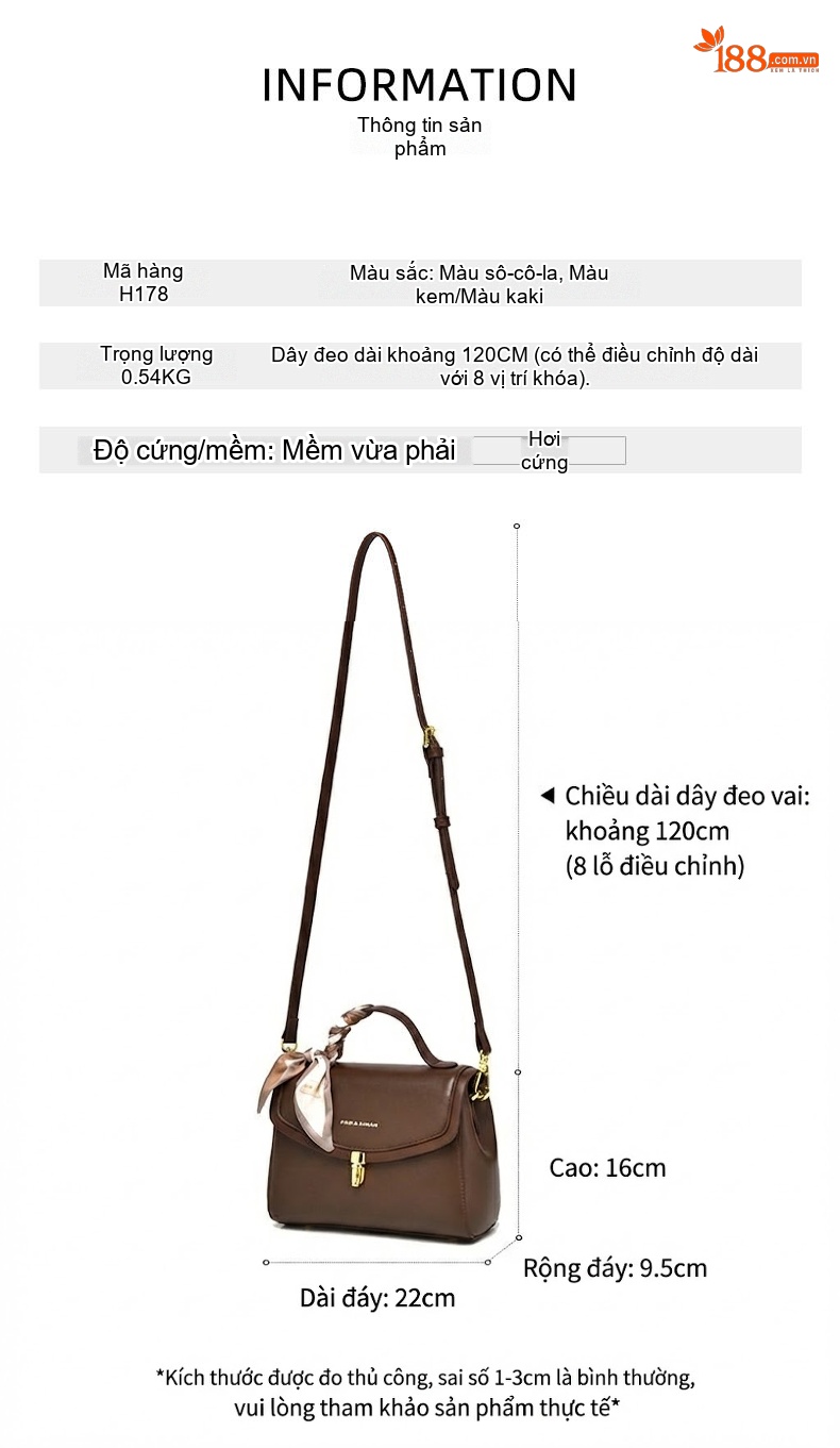 Túi Xách Tay Nữ Da Bóng Cao Cấp, Túi Đeo Chéo Sang Trọng Màu Nâu chi tiết 2