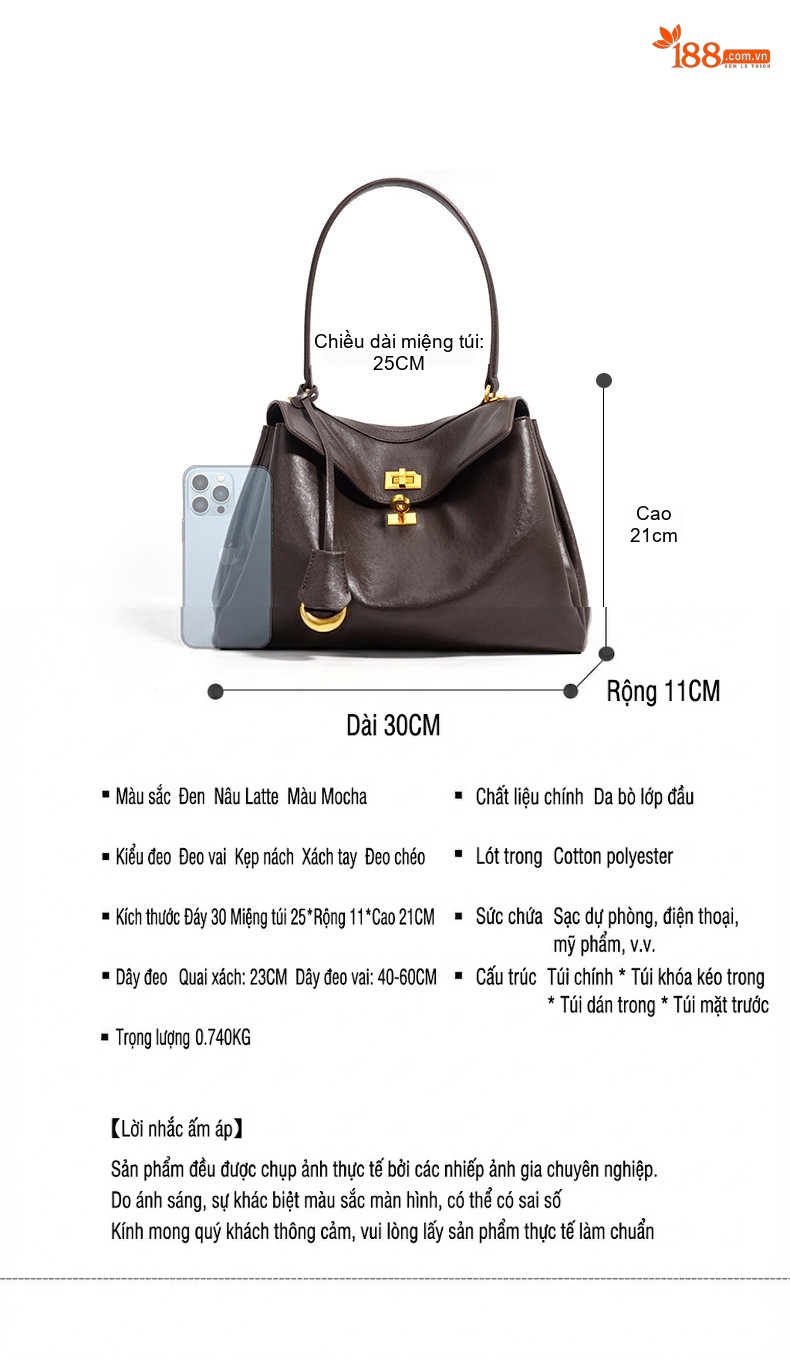 Túi Xách Tay Nữ Da Bóng Cỡ Lớn Thiết Kế Sang Trọng Màu Nâu chi tiết 7