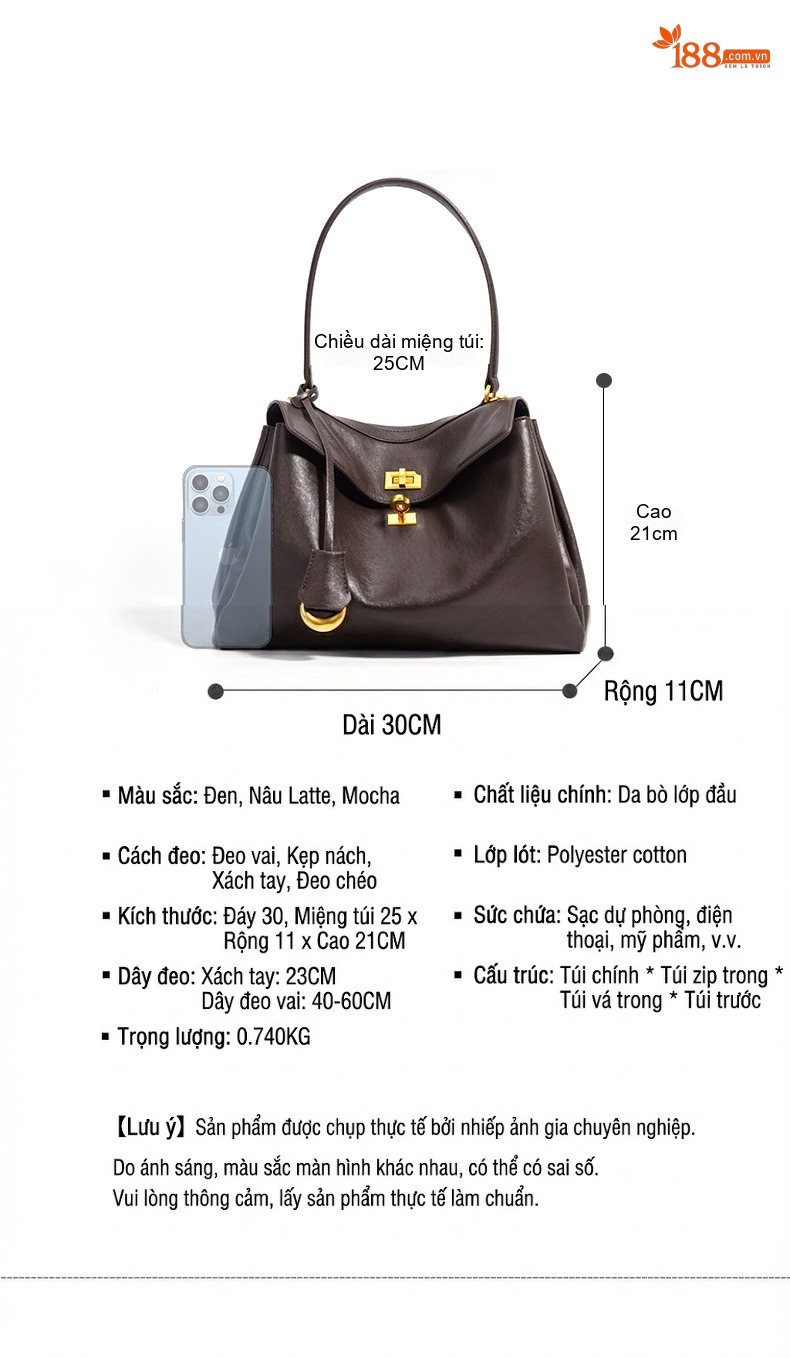 Túi Xách Tay Nữ Da Bóng Cỡ Lớn Thiết Kế Sang Trọng Màu Nâu chi tiết 19