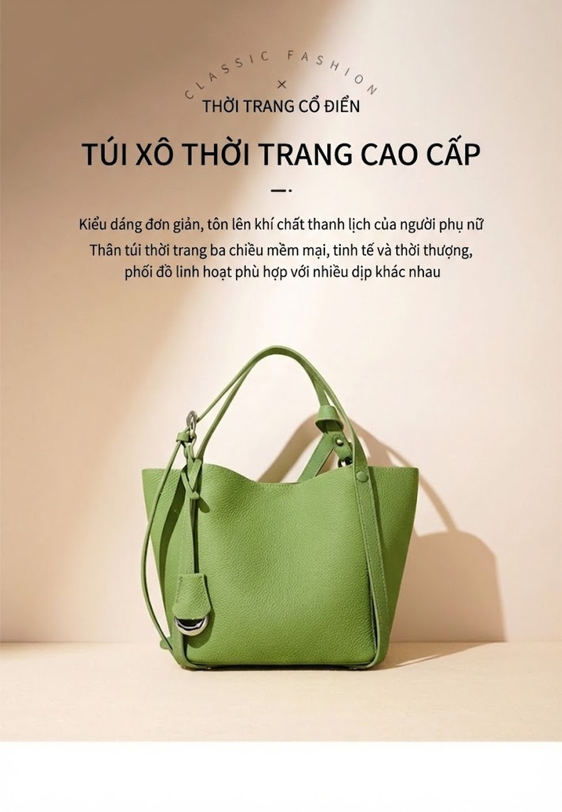 Túi Xách Tay Nữ Da Bóng Công Sở Thiết Kế Độc Đáo Dung Tích Lớn Màu Xanh Lá, Tím chi tiết 2
