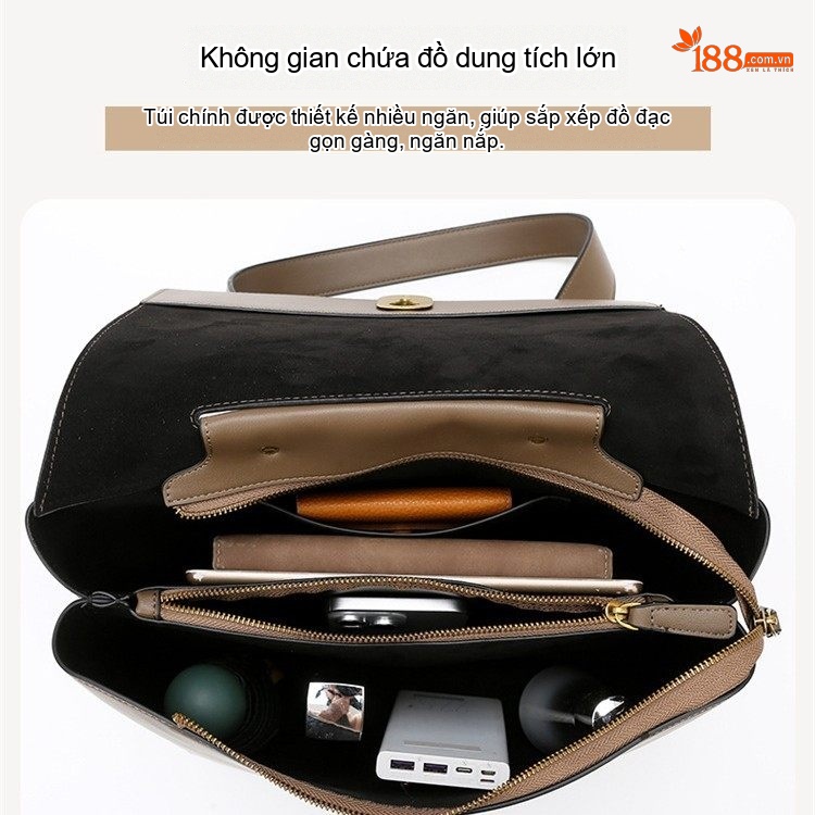 Túi Xách Tay Nữ Da Bóng Công Sở Thời Trang Đựng Tài Liệu Khổ A4 Màu Đen, Nâu