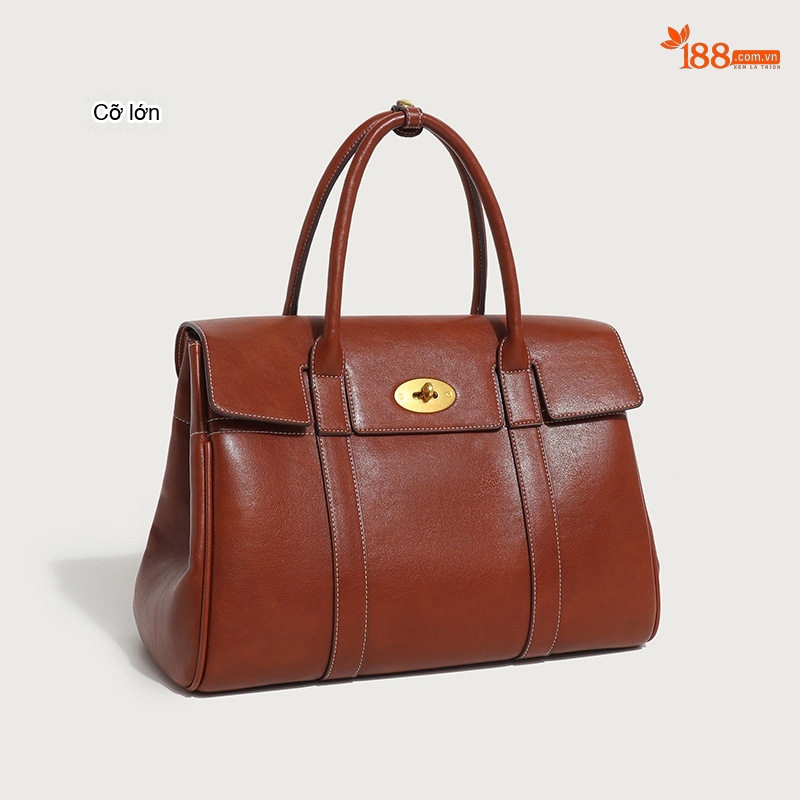 Túi Xách Tay Nữ Da Bóng Công Sở Vintage Tote Đeo Vai Dung Tích Lớn Màu Nâu, Đen