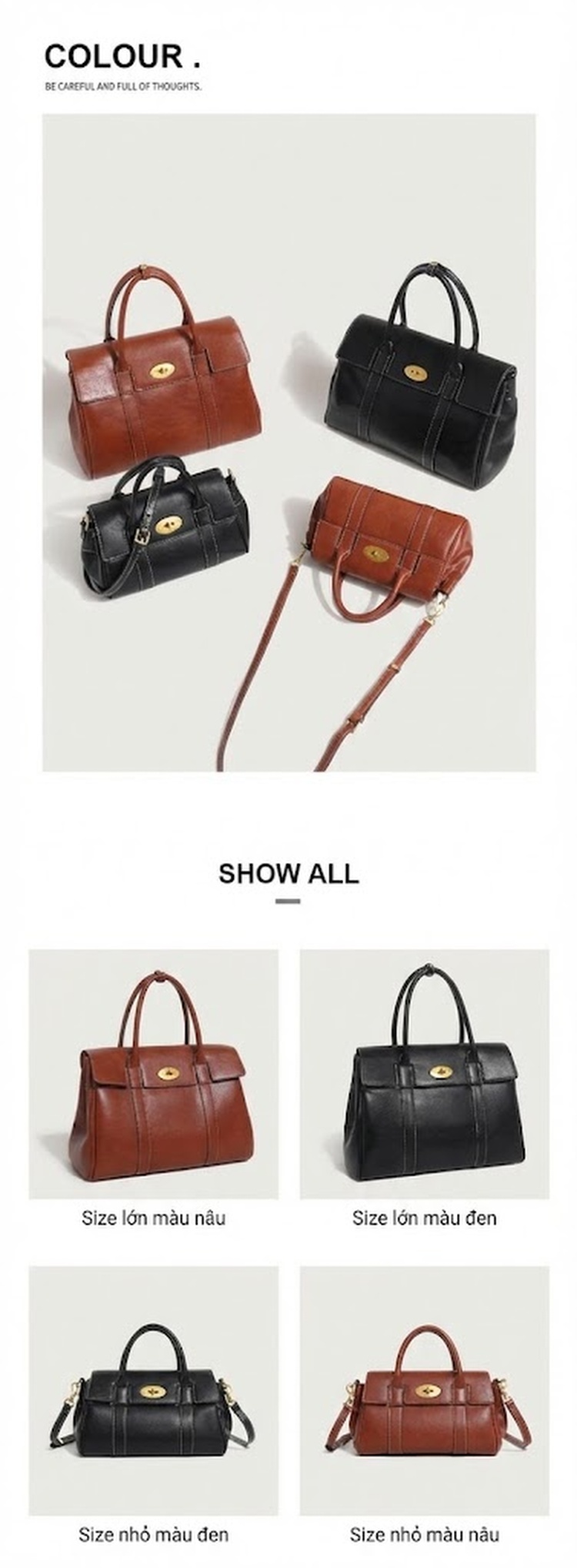 Túi Xách Tay Nữ Da Bóng Công Sở Vintage Tote Đeo Vai Dung Tích Lớn Màu Nâu, Đen chi tiết 2