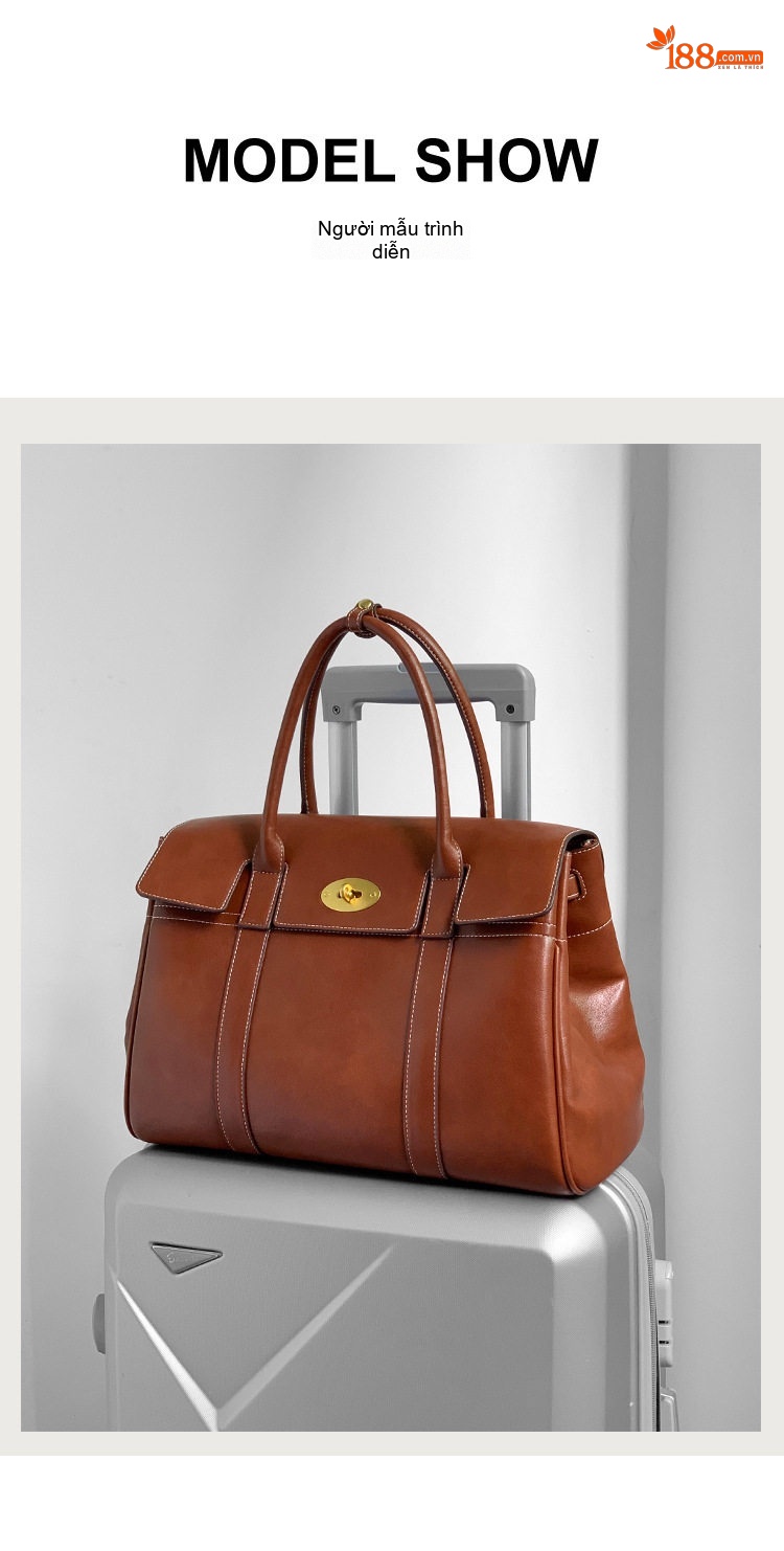Túi Xách Tay Nữ Da Bóng Công Sở Vintage Tote Đeo Vai Dung Tích Lớn Màu Nâu, Đen chi tiết 5