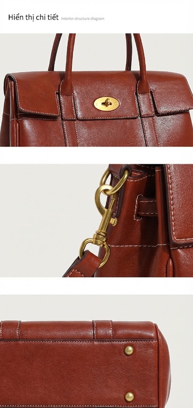 Túi Xách Tay Nữ Da Bóng Công Sở Vintage Tote Đeo Vai Dung Tích Lớn Màu Nâu, Đen chi tiết 16