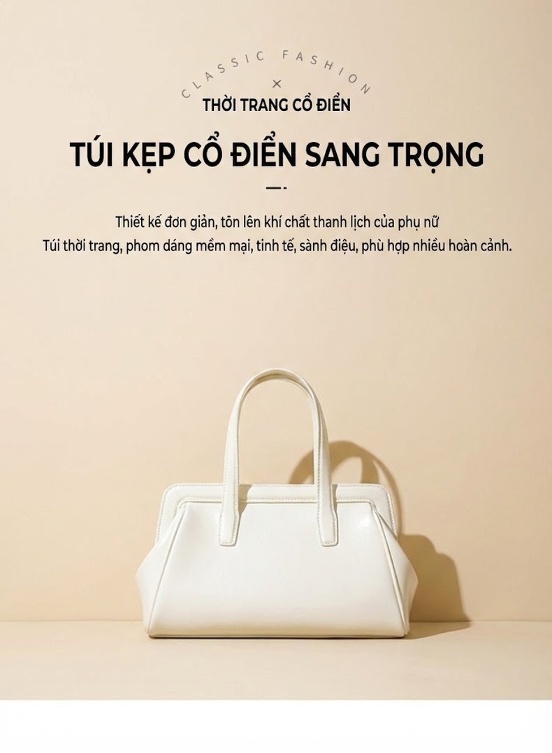 Túi Xách Tay Nữ Da Bóng Dáng Retro, Đeo Vai Công Sở Màu Trắng, Nâu, Đỏ chi tiết 1