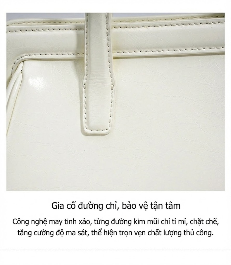 Túi Xách Tay Nữ Da Bóng Dáng Retro, Đeo Vai Công Sở Màu Trắng, Nâu, Đỏ chi tiết 13