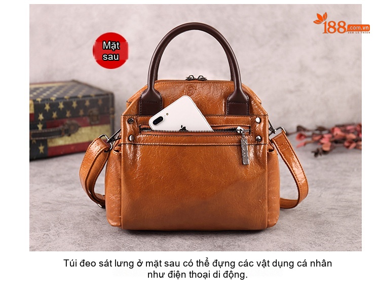 Túi Xách Tay Nữ Da Bóng Dáng Retro Đeo Vai Đeo Chéo Màu Nâu, Xanh, Đỏ, Đen... chi tiết 5