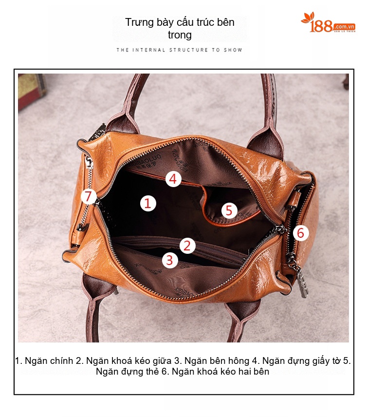 Túi Xách Tay Nữ Da Bóng Dáng Retro Đeo Vai Đeo Chéo Màu Nâu, Xanh, Đỏ, Đen... chi tiết 6