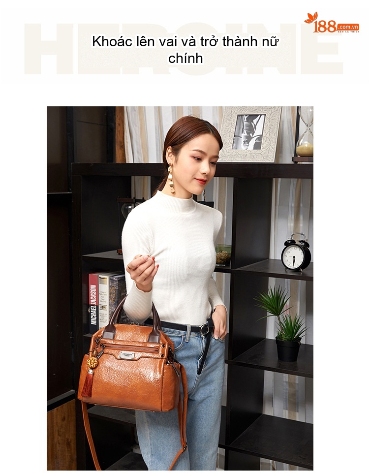 Túi Xách Tay Nữ Da Bóng Dáng Retro Đeo Vai Đeo Chéo Màu Nâu, Xanh, Đỏ, Đen... chi tiết 8