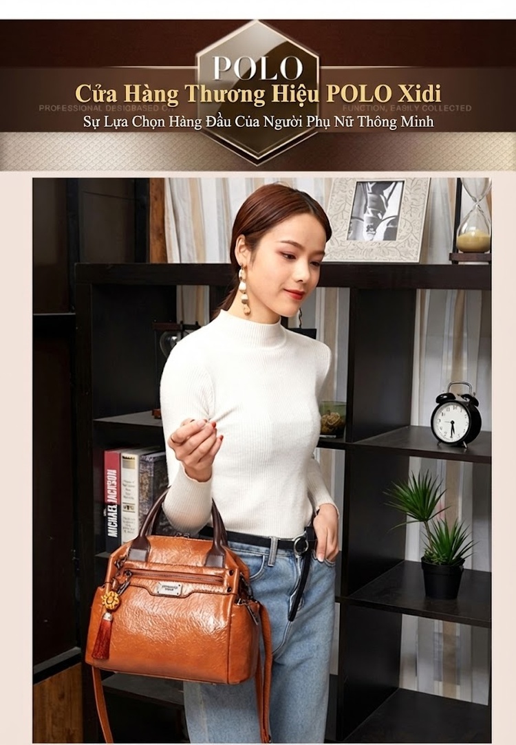 Túi Xách Tay Nữ Da Bóng Dáng Retro Đeo Vai Đeo Chéo Màu Nâu, Xanh, Đỏ, Đen... chi tiết 15