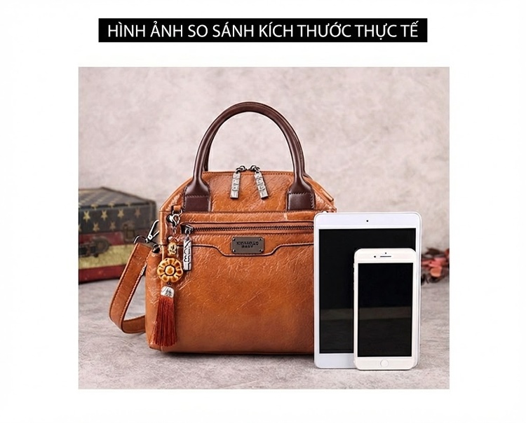 Túi Xách Tay Nữ Da Bóng Dáng Retro Đeo Vai Đeo Chéo Màu Nâu, Xanh, Đỏ, Đen... chi tiết 26