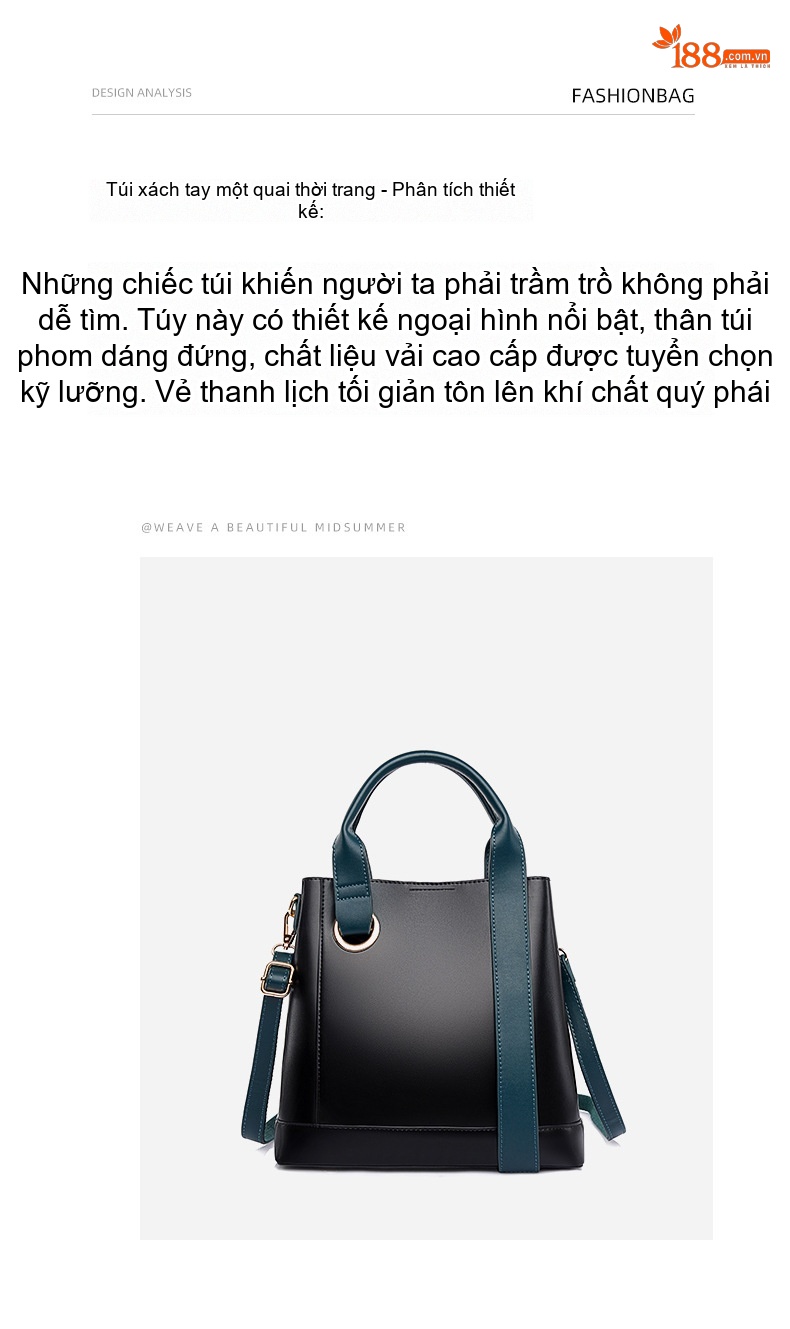 Túi Xách Tay Nữ Da Bóng Dáng Thùng Cỡ Lớn Đeo Chéo Màu Đen, Xanh Lá chi tiết 6